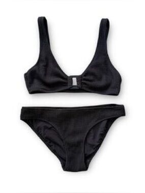 Aerie Crinkle Ring Wide Strap Scoop Bikini Top and Bikini Bottoms Black size M/L